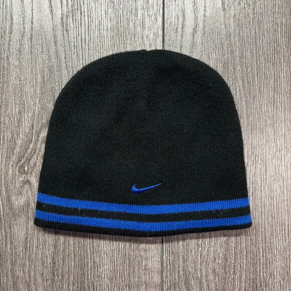 Nike Vintage Y2k Toque Beanie Skull Cap Hat Black Blue One Size - Picture 1 of 5